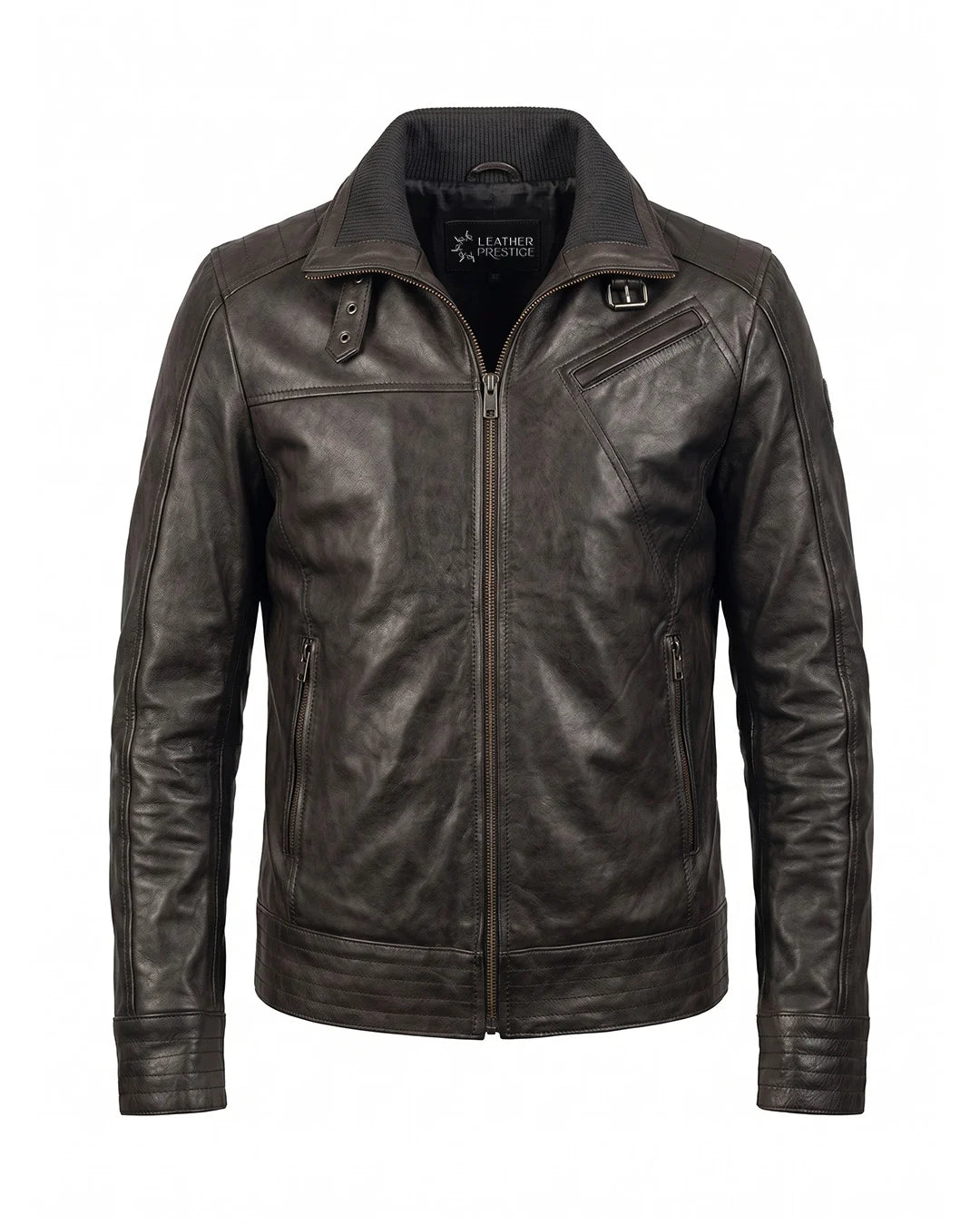 Brown leather jacket on a white background