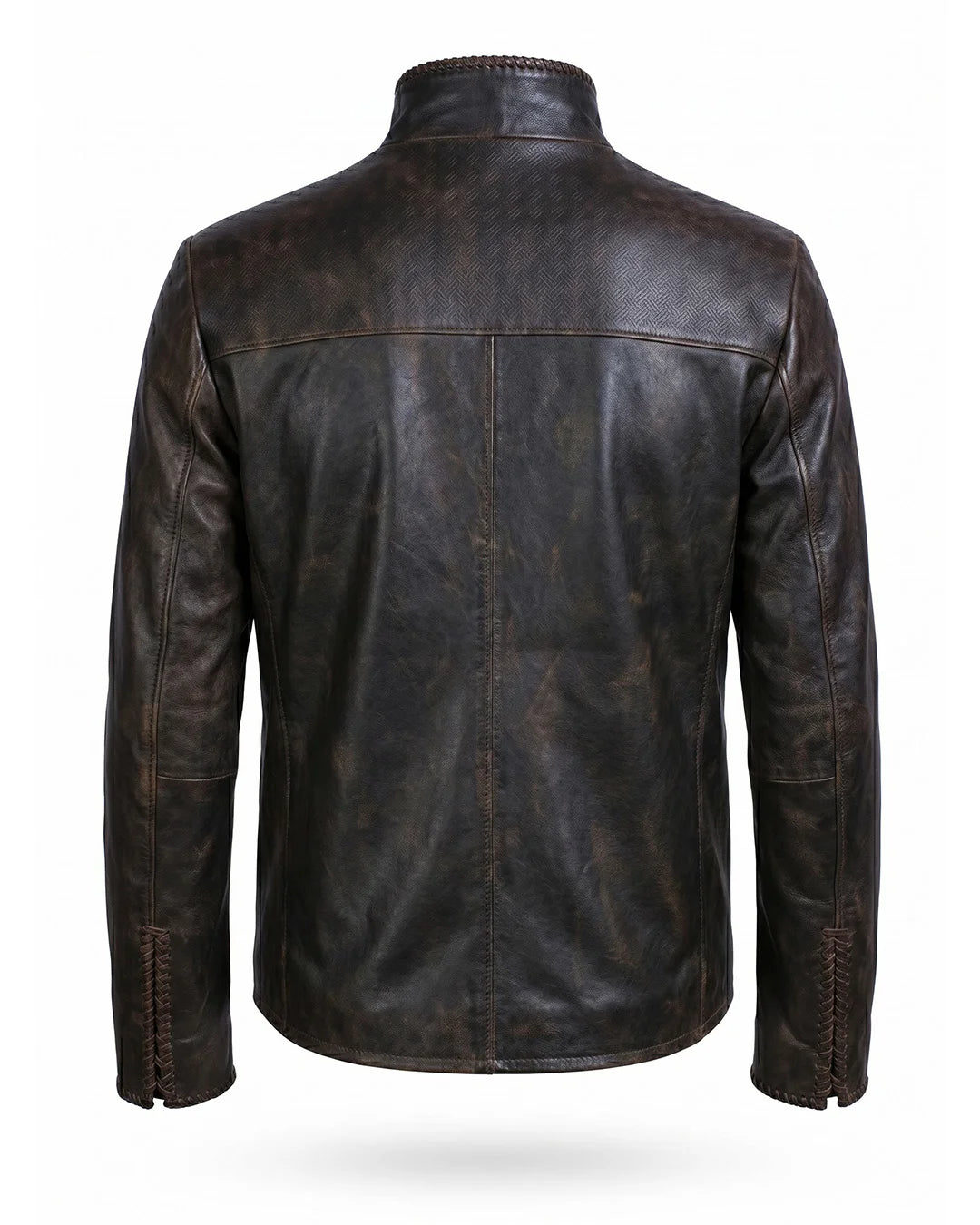 Brown leather jacket on a white background