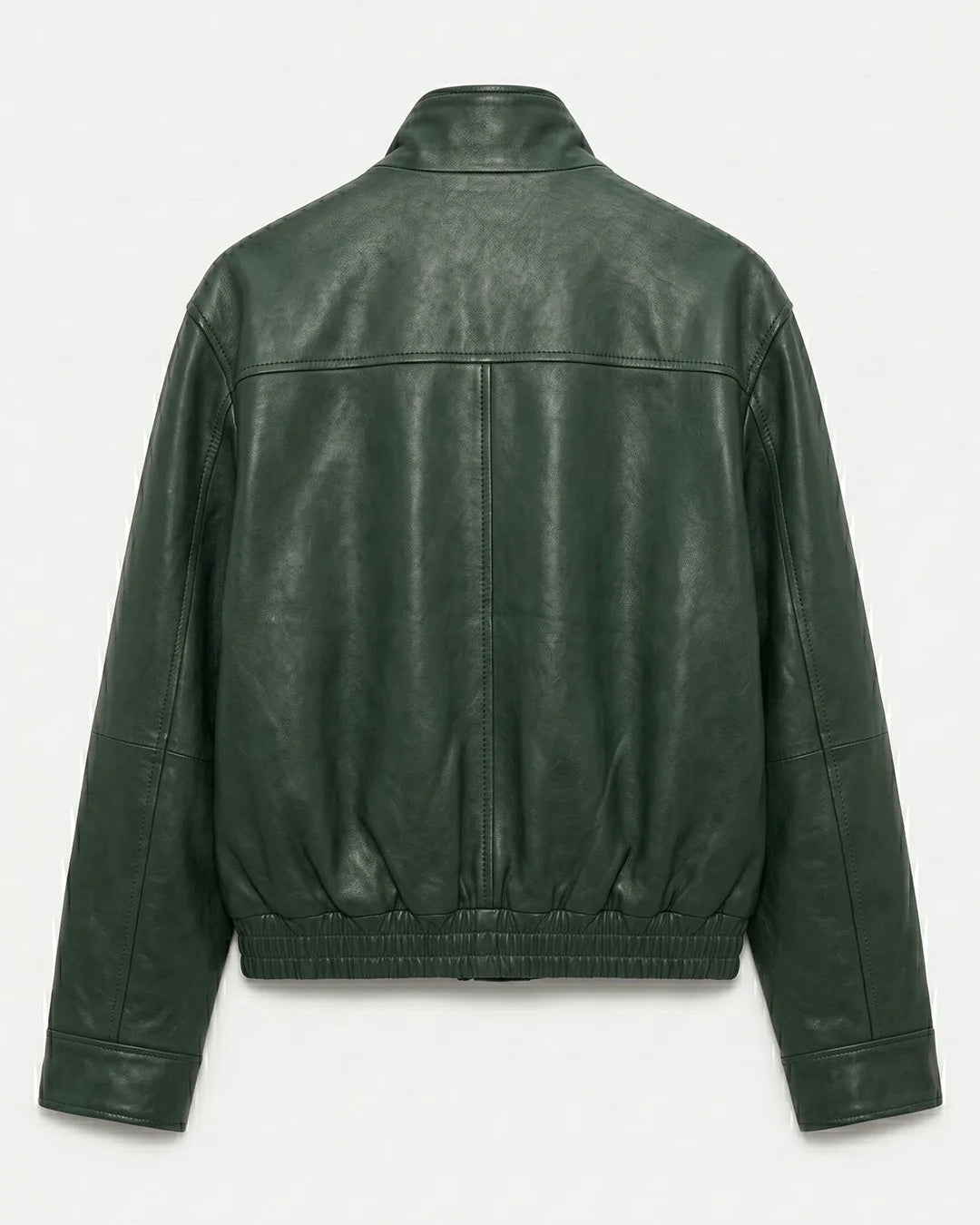 Green leather jacket on a white background