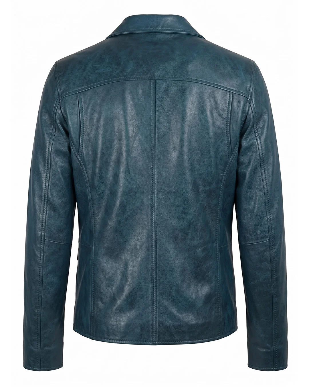 Blue leather jacket on a white background