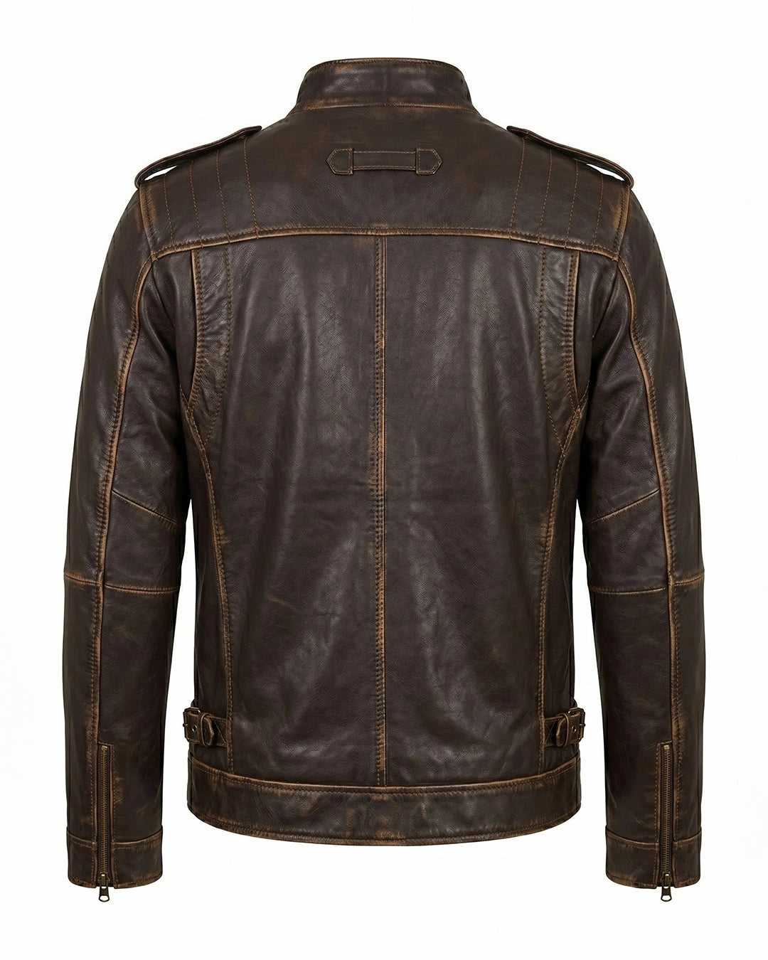 Brown leather jacket on a white background