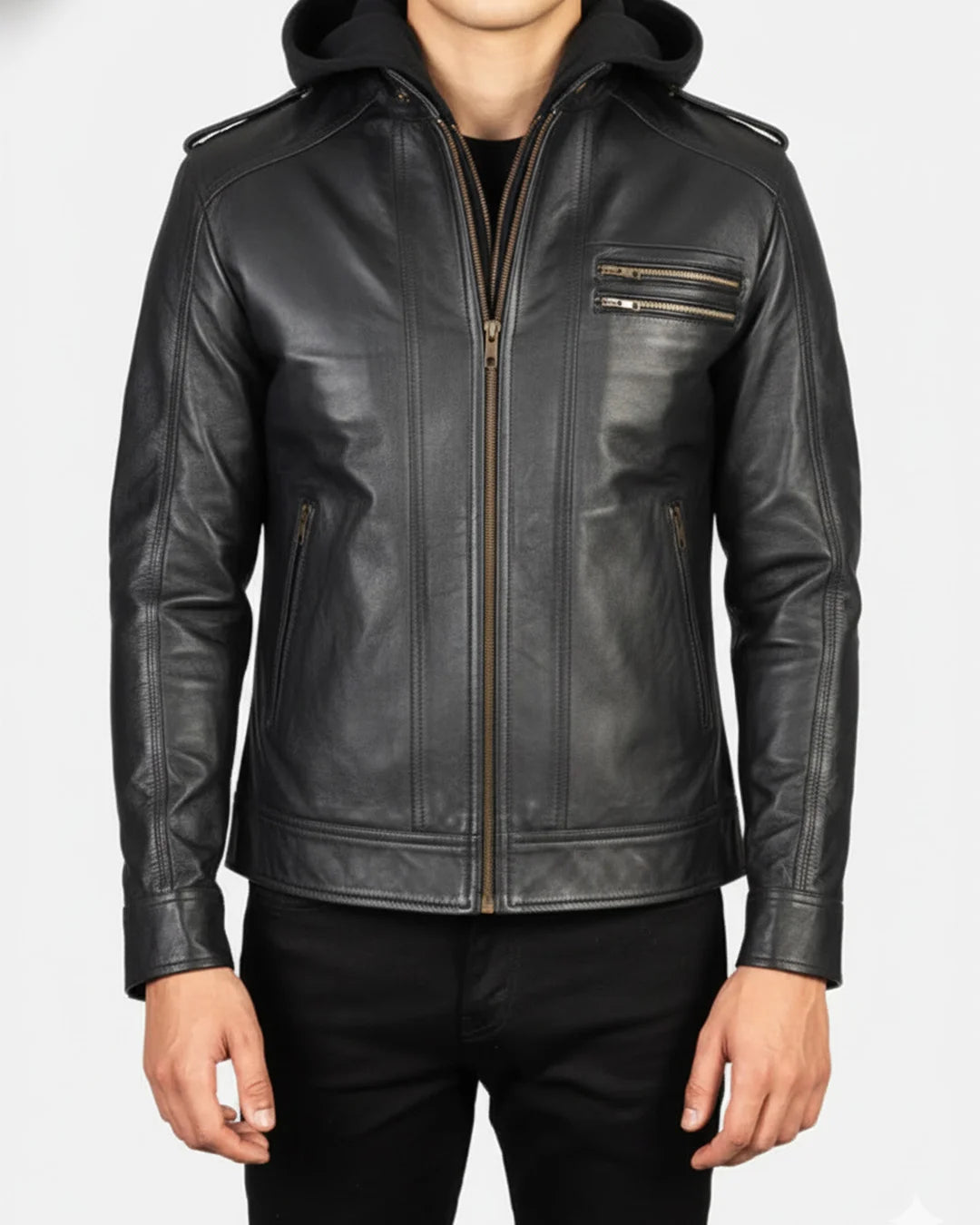 Casual Hooded Leather Jacket Men - Image 1