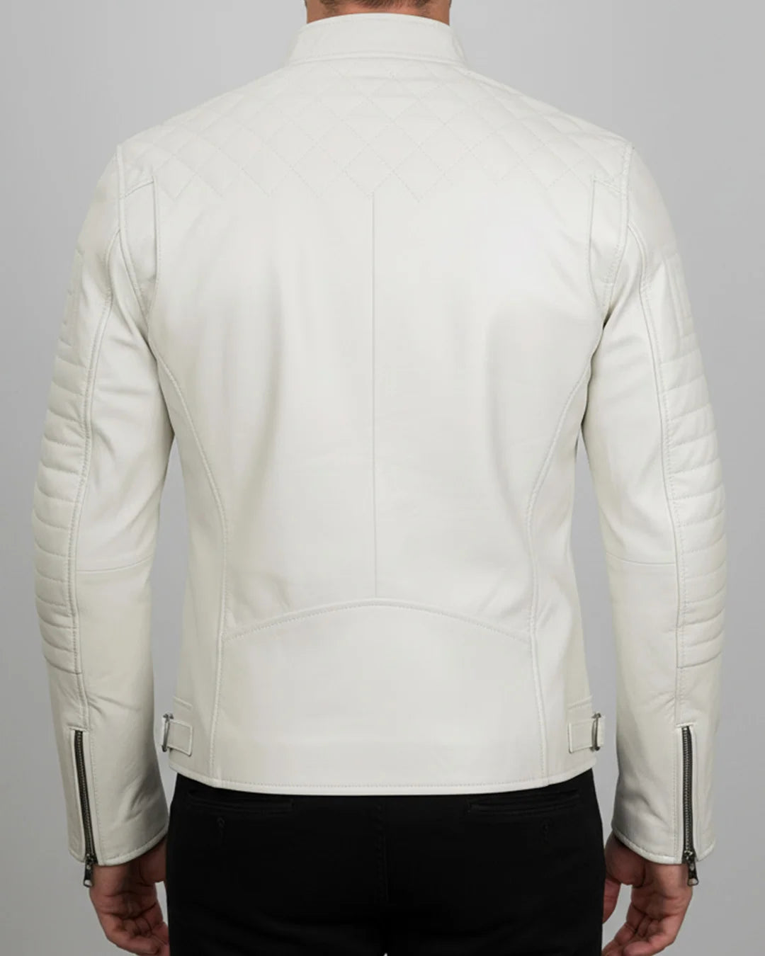 Men white leather jacket