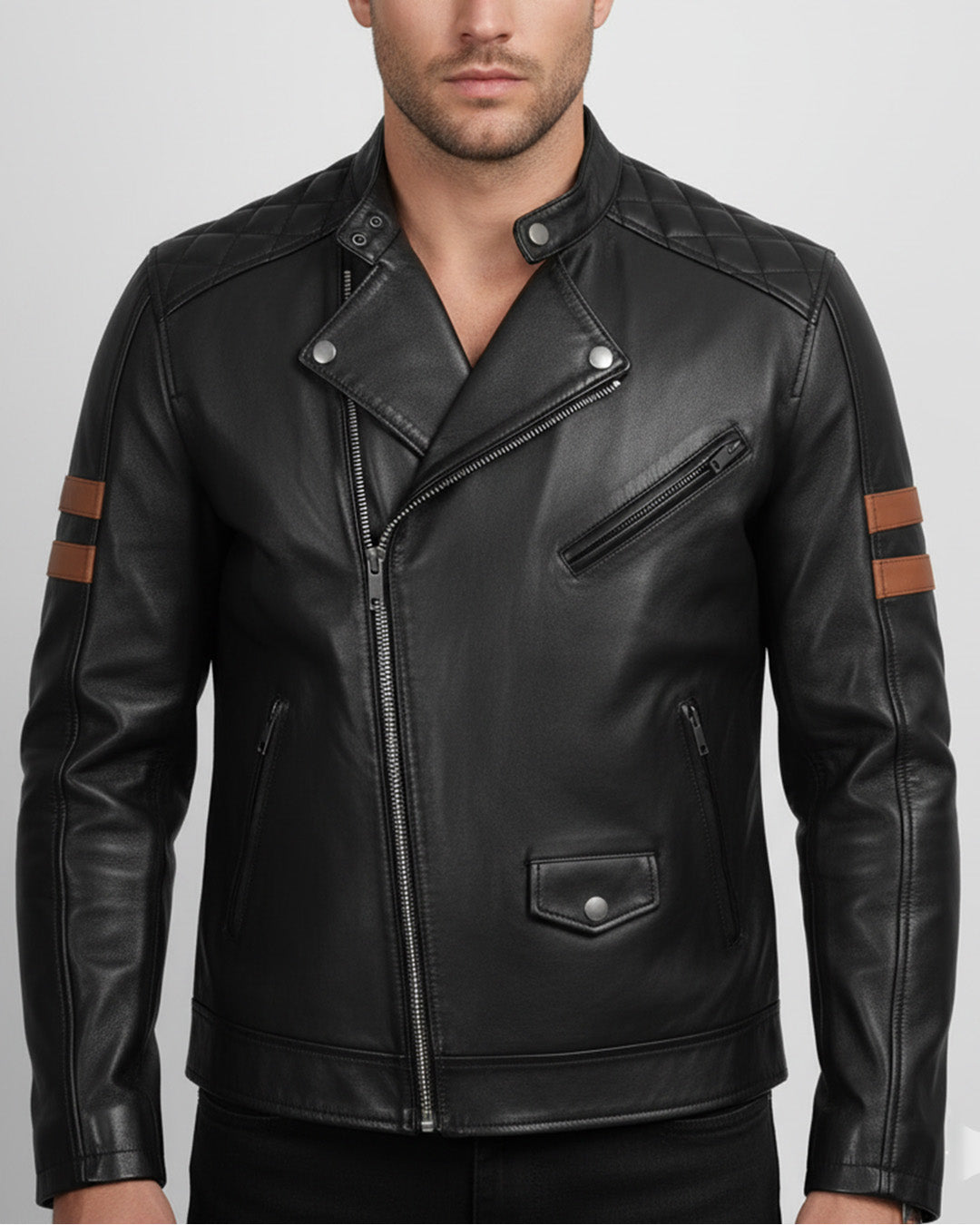 Men?s Quilted Biker Leather Jacket - Image 1