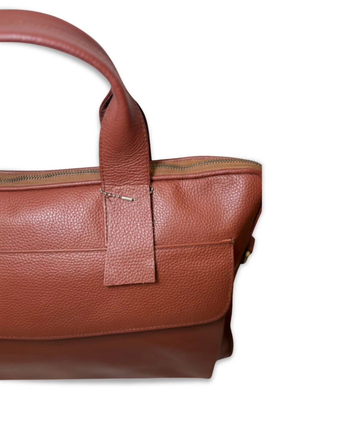 Brown leather bag on a white background