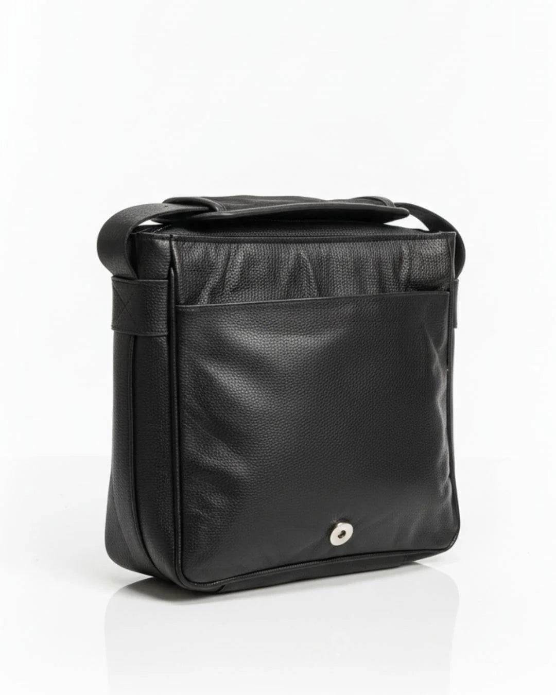 Black leather briefcase on a white background