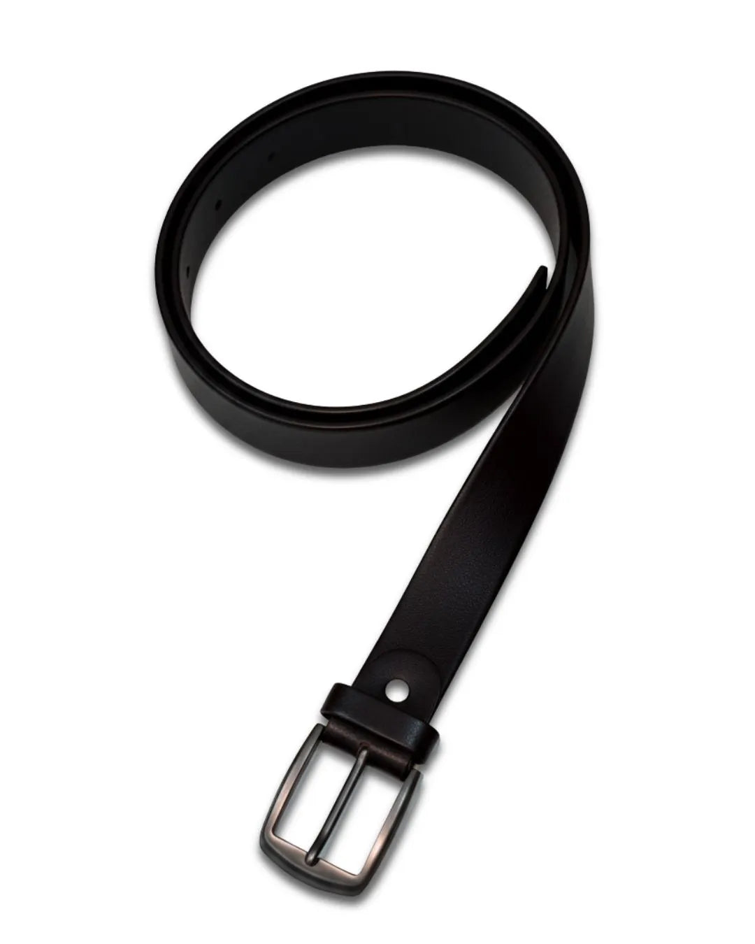 Black belt with a silver buckle on a white background