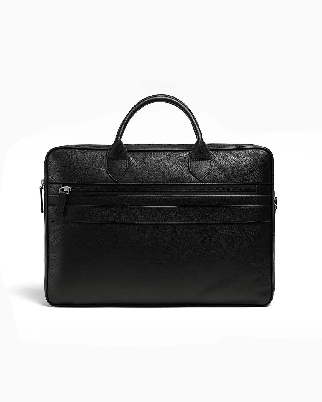 Black leather briefcase on a white background