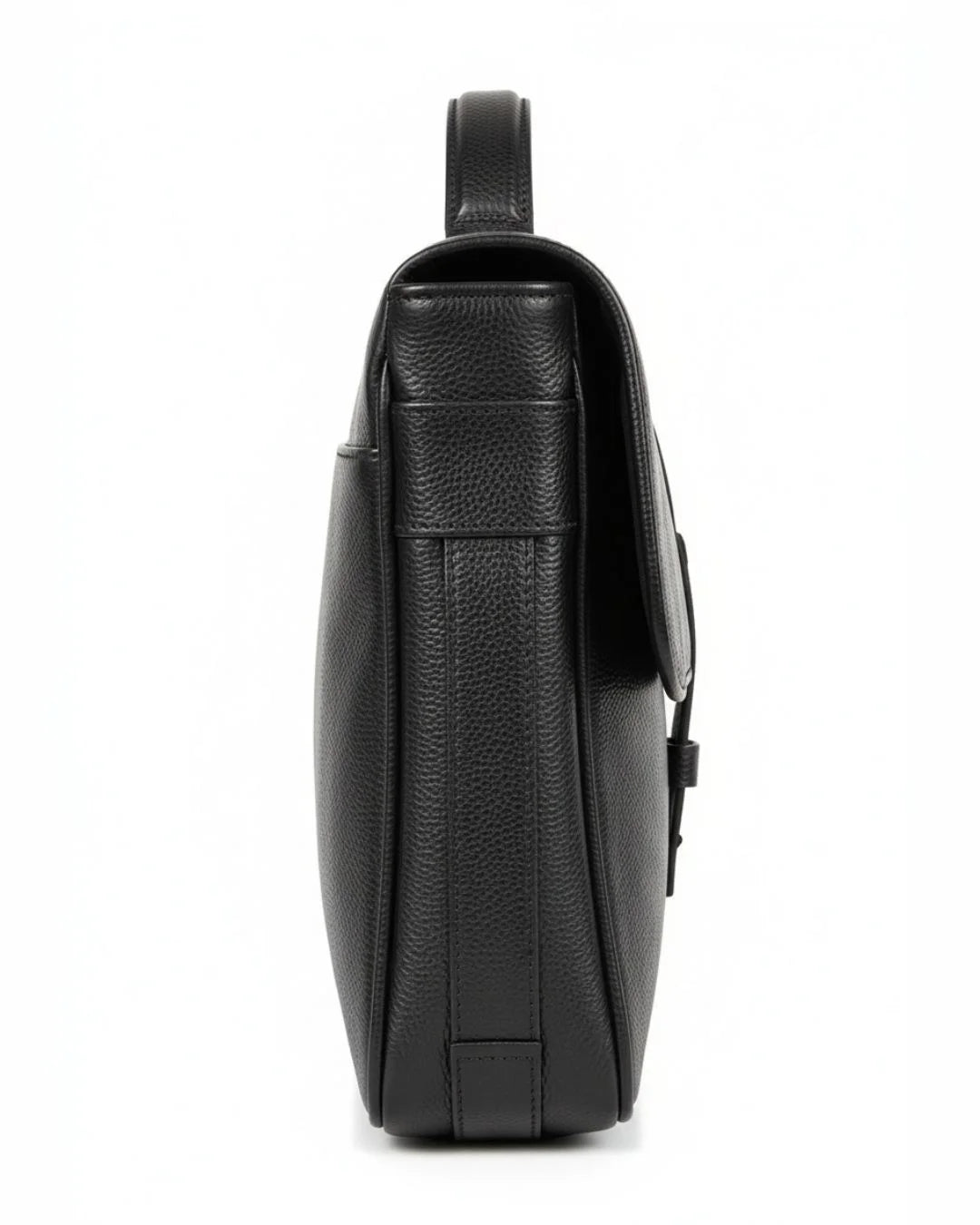 Black leather backpack on a white background