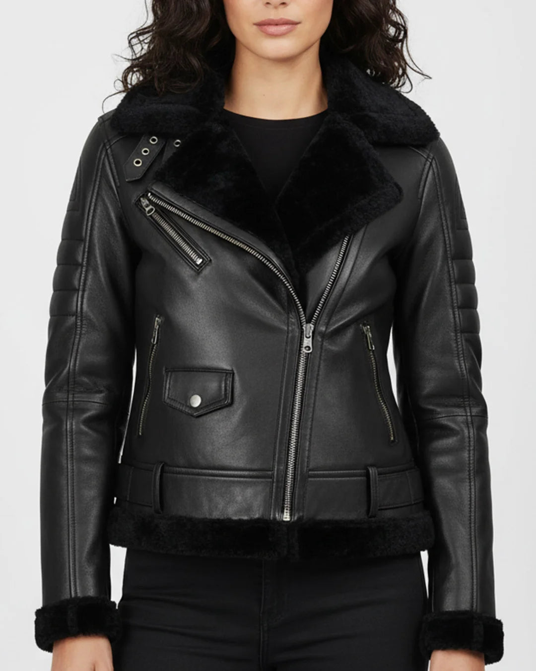 faux fur leather jacket - Image 1