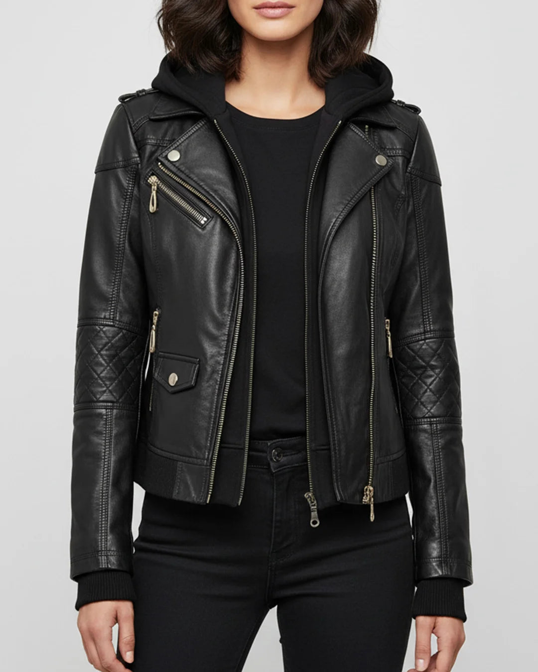 convertible quilted leather jacket - Image 1