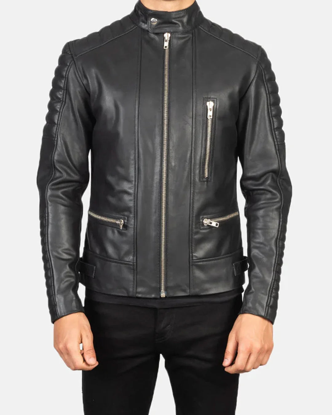 Classic black leather jacket men - Image 1