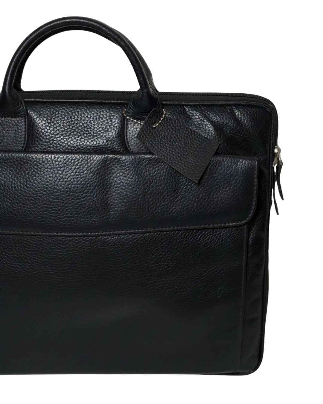 Black leather briefcase on a white background