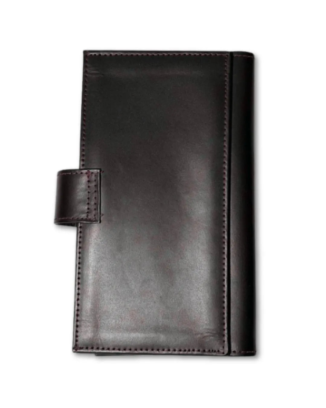 Black leather planner on a white background