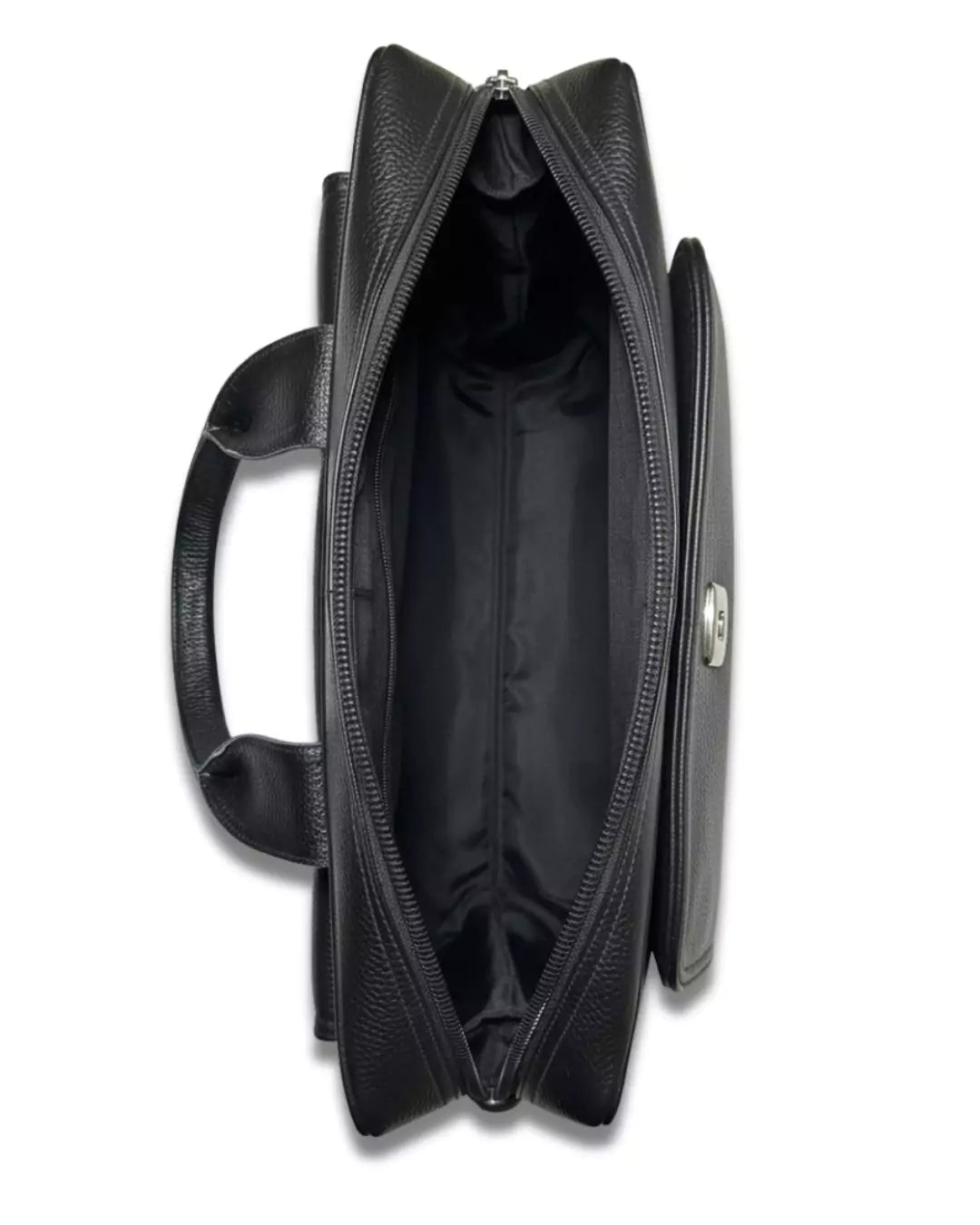 Black leather briefcase on a white background