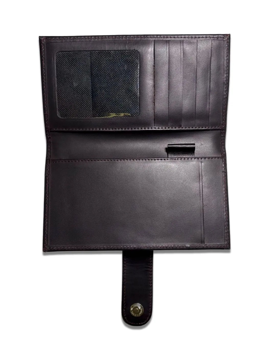 Black leather wallet with a card holder on a white background