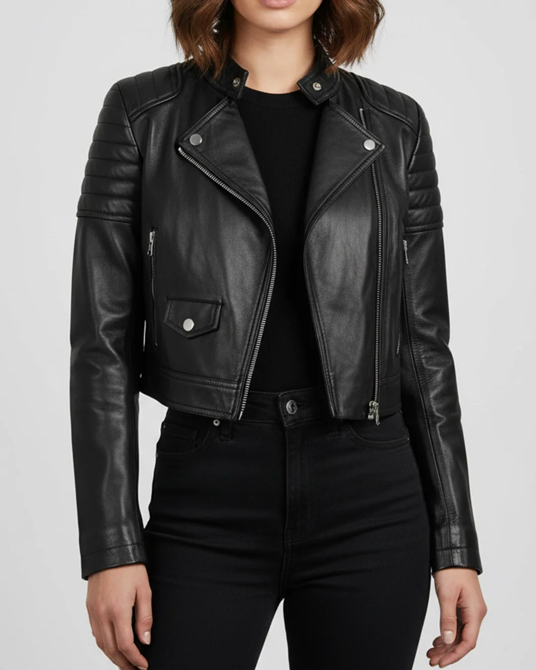 French girl style leather jacket