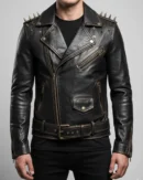 Black Studded Biker Leather Jacket