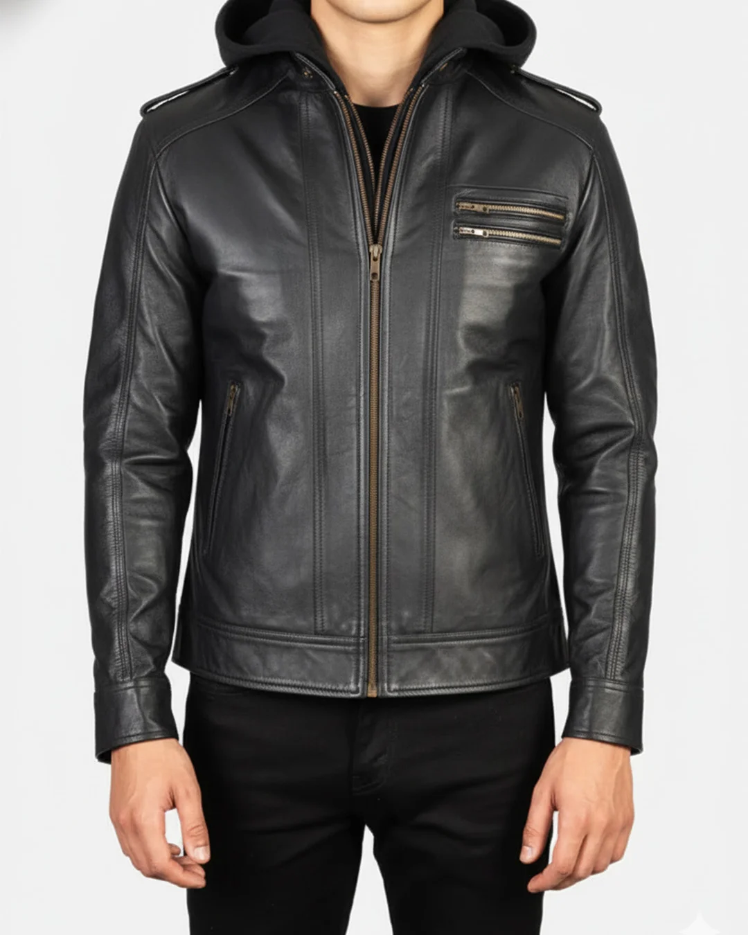 Casual Hooded Leather Jacket Men