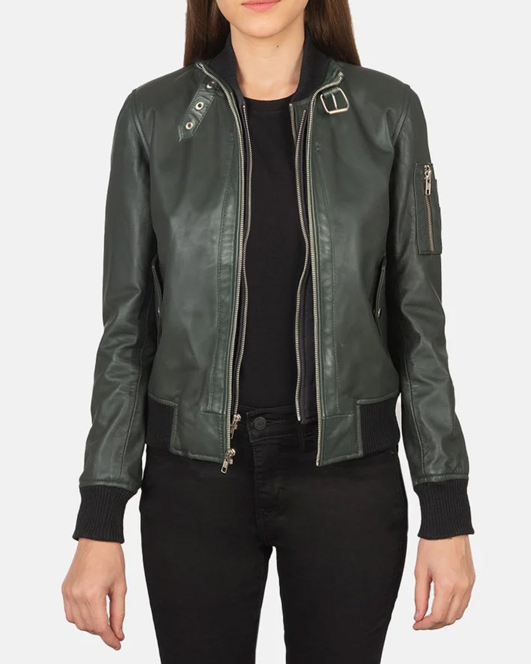 Women Zip Front Leather Jacket