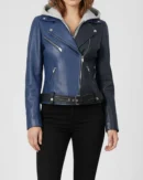 modern classic Blue leather jacket