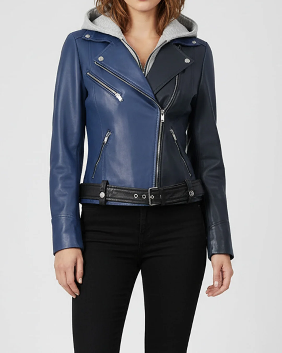 modern classic Blue leather jacket