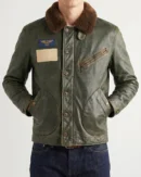 Men's Green Shearling Collar Leather Flight Jacket