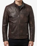 Men's Brown Distressed Leather Biker Jacket