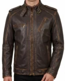 Men's Waxed Vintage Cafe Racer Brown Leather Jacket