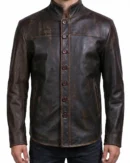 Men's Distressed Brown Braided Leather Jacket