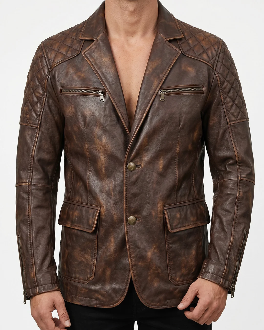 Men's Vintage Brown Quilted Leather Biker Jacket