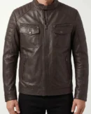 Men's Dark Brown Quilted Leather Cafe Racer Jacket