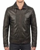 Men's Dark Brown Zip-Up Real Leather Jacket