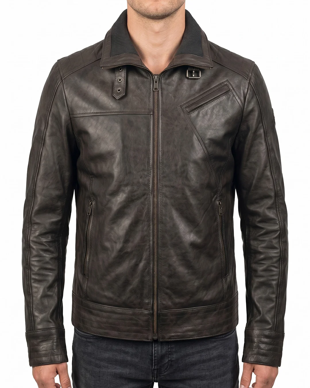 Men's Dark Brown Zip-Up Real Leather Jacket