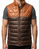 Men's Two Tone Quilted Leather Puffer Vest