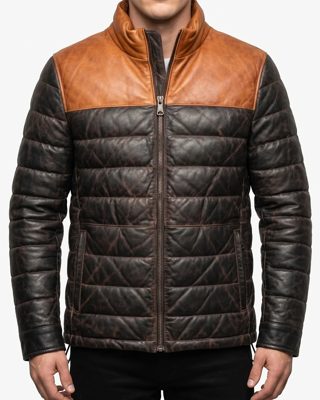 Men's Tan and Brown Two Tone Quilted