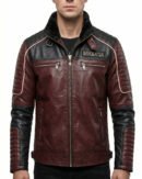 Men's Burgundy Black Two Tone Leather Biker Jacket