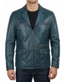 Men's Teal Blue Leather Blazer Jacket
