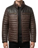Men's Brown Quilted Leather Insulated Puffer Jacket