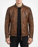 Men's Brown Waxed Leather Cafe Racer Jacket Tassel Zippers